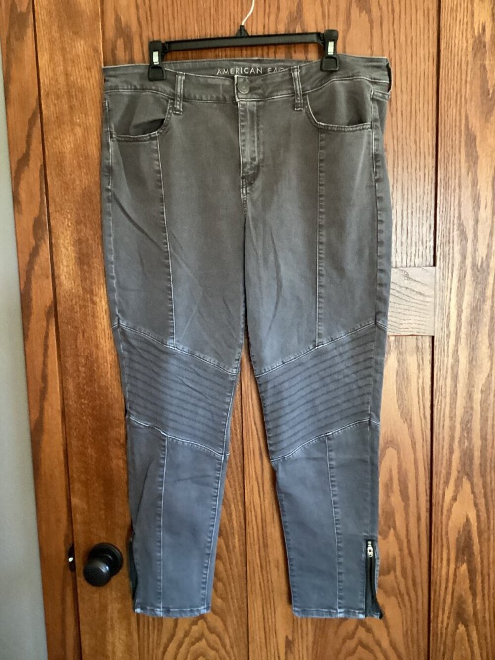 American Eagle Womens Gray Moto Pants Zip Ankles 16